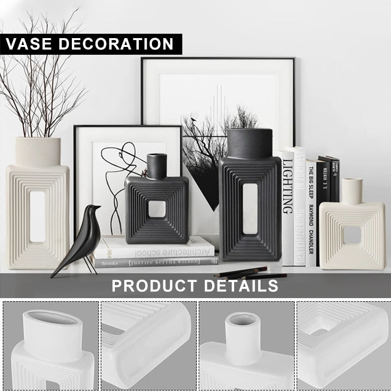Square Ceramic Vase Modern Nordic Boho Style Vases For Living Room Shelf Table image 10