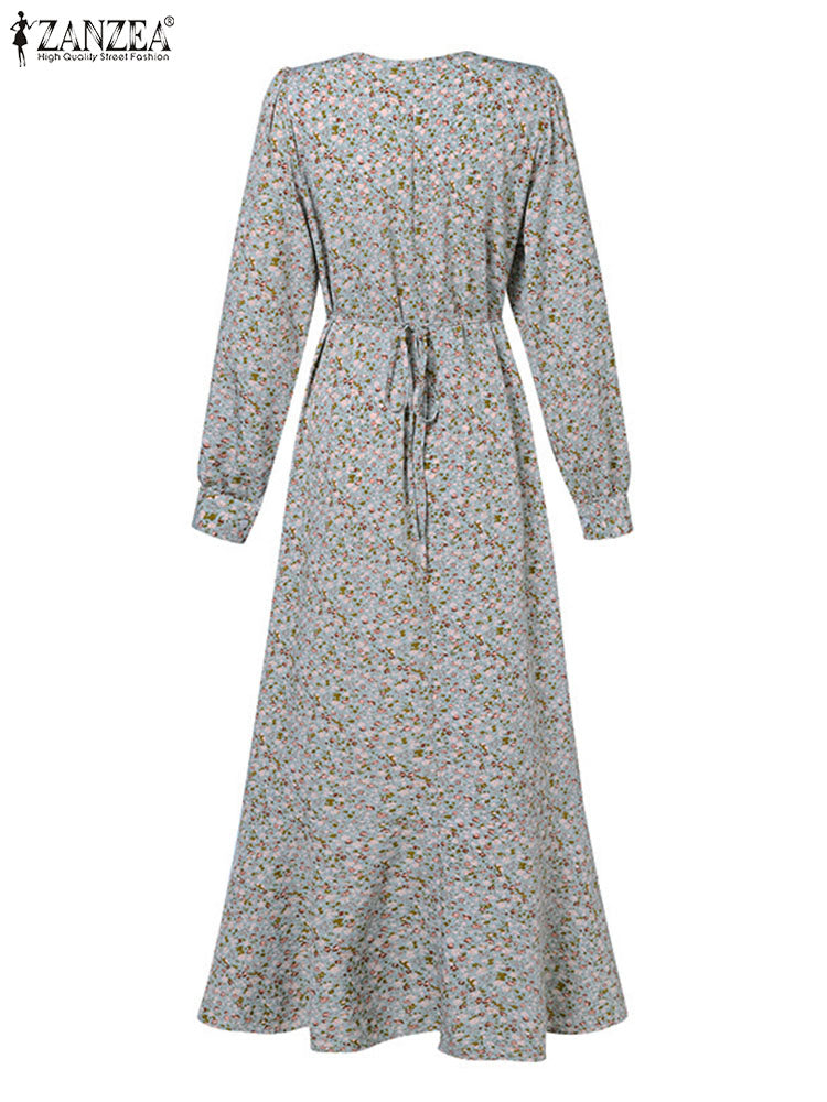 Women Floral Printed Muslim Dress Bohemian Sundress Elegant Abaya ZANZEA Fashio image 8