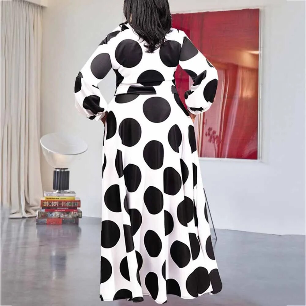 L-5XL 2023 African Women Clothing Plus Size Dresses Long Sleeve Bandage Dot Cas image 6