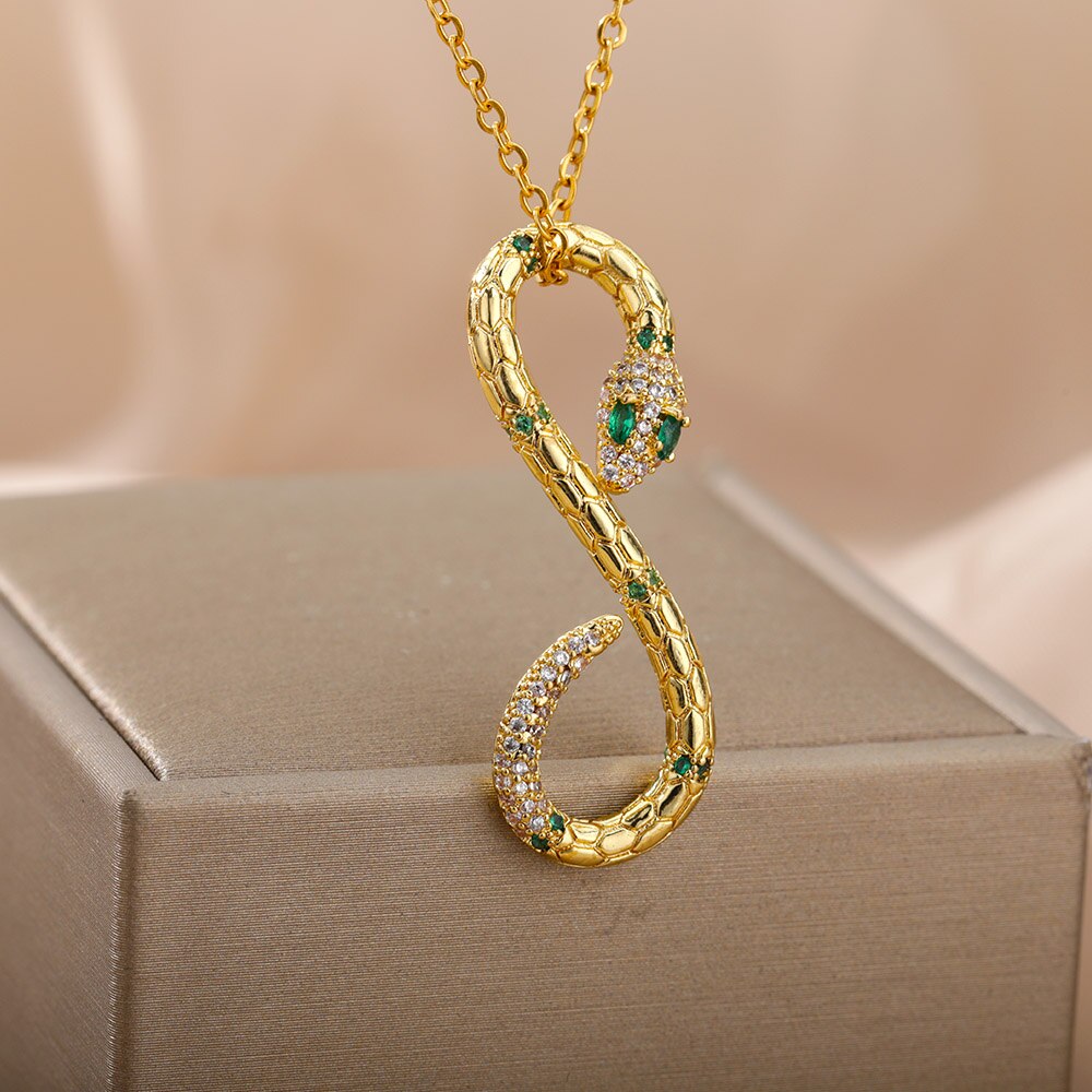 Vintage Punk Snake Pendant Necklace For Women Men Stainless Steel Gold image 4