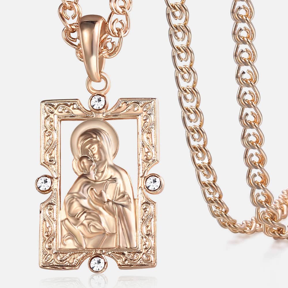 Virgin Mary Pendant 585 Rose Gold Color Necklace For Women Men Prayer Jesus image 6