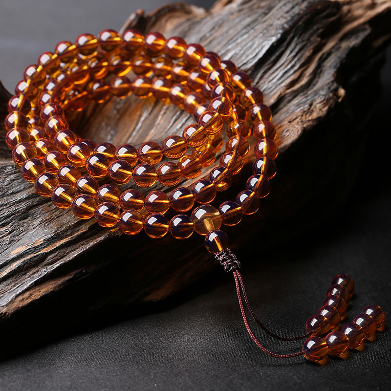 Natural Baltic Amber Elastic Bracelet Women Men Golden Ambers 108 Bead image 12