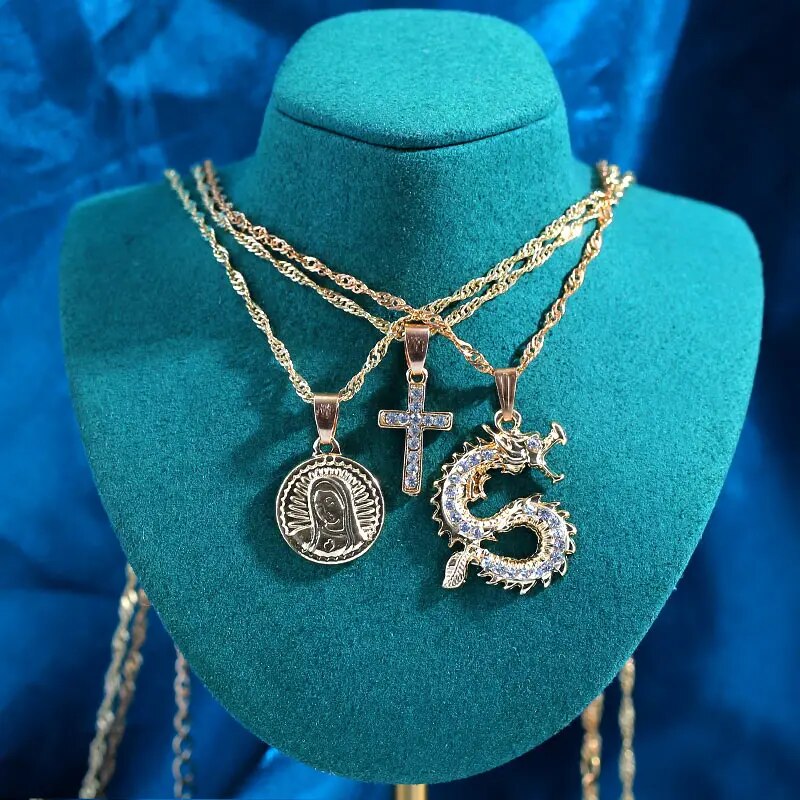 New Multi Layer Butterfly Dragon Charms Crystal Necklaces For Women Punk Golden image 23