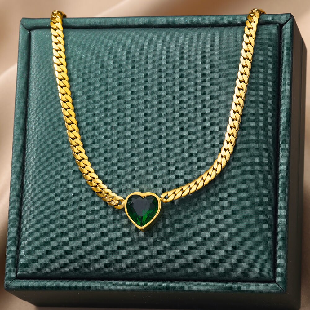 Cubic Zircon Heart Pendant Necklace for Women Staineless Steel Gold Plated image 4