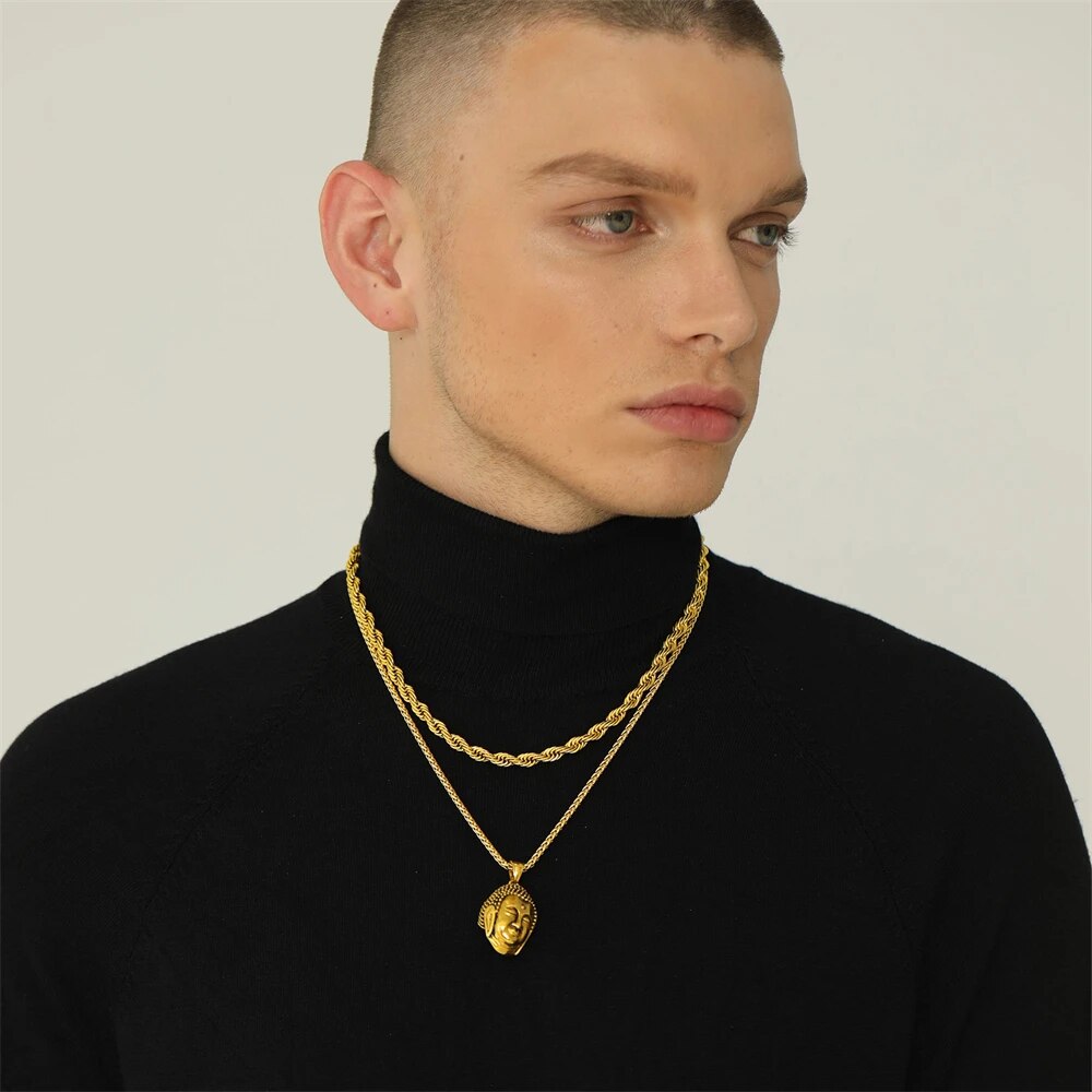 U7 Thick Stainless Steel Twisted Rope Chain Necklace For Men Gold Color Hippie image 8