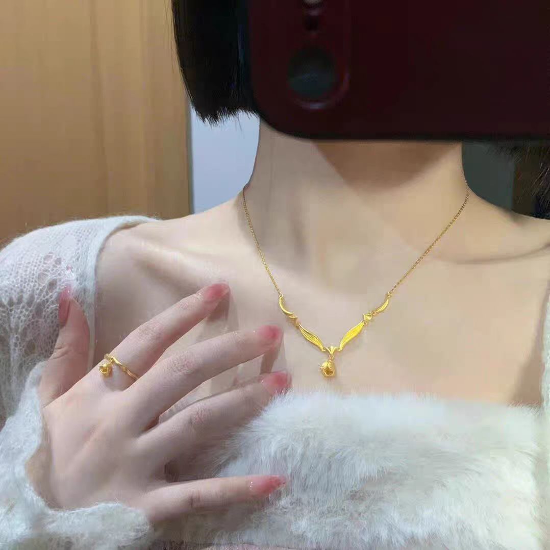 Elegant Real 14 K Gold Color Linglan Flower Necklace Pendant Set Chain for Wome image 2