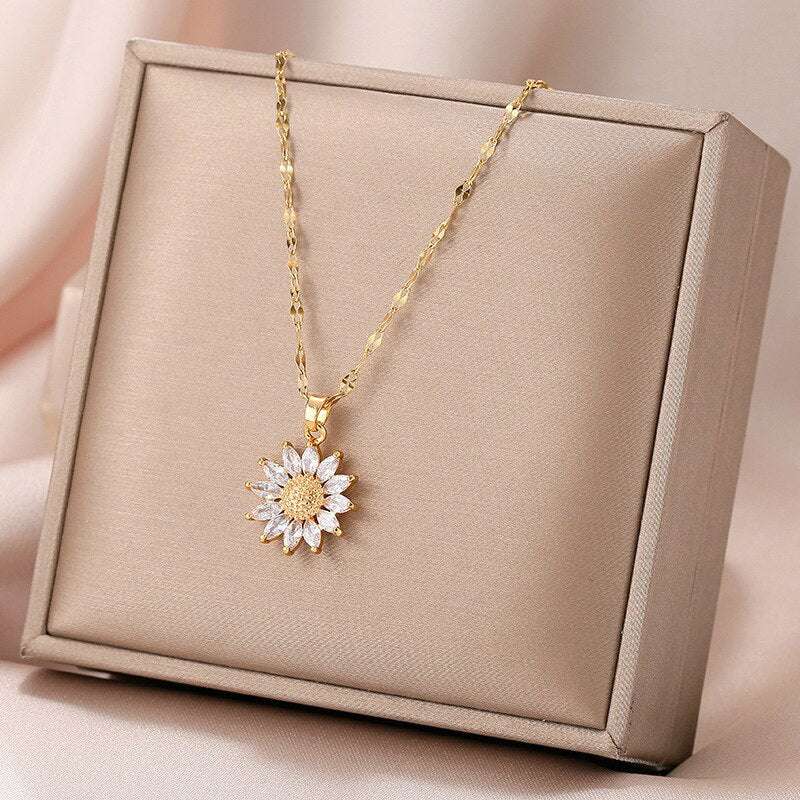 1PCS Gold-color Necklace Ladies Light Luxury Style Flower Pendant Inlaid Zircon image 1