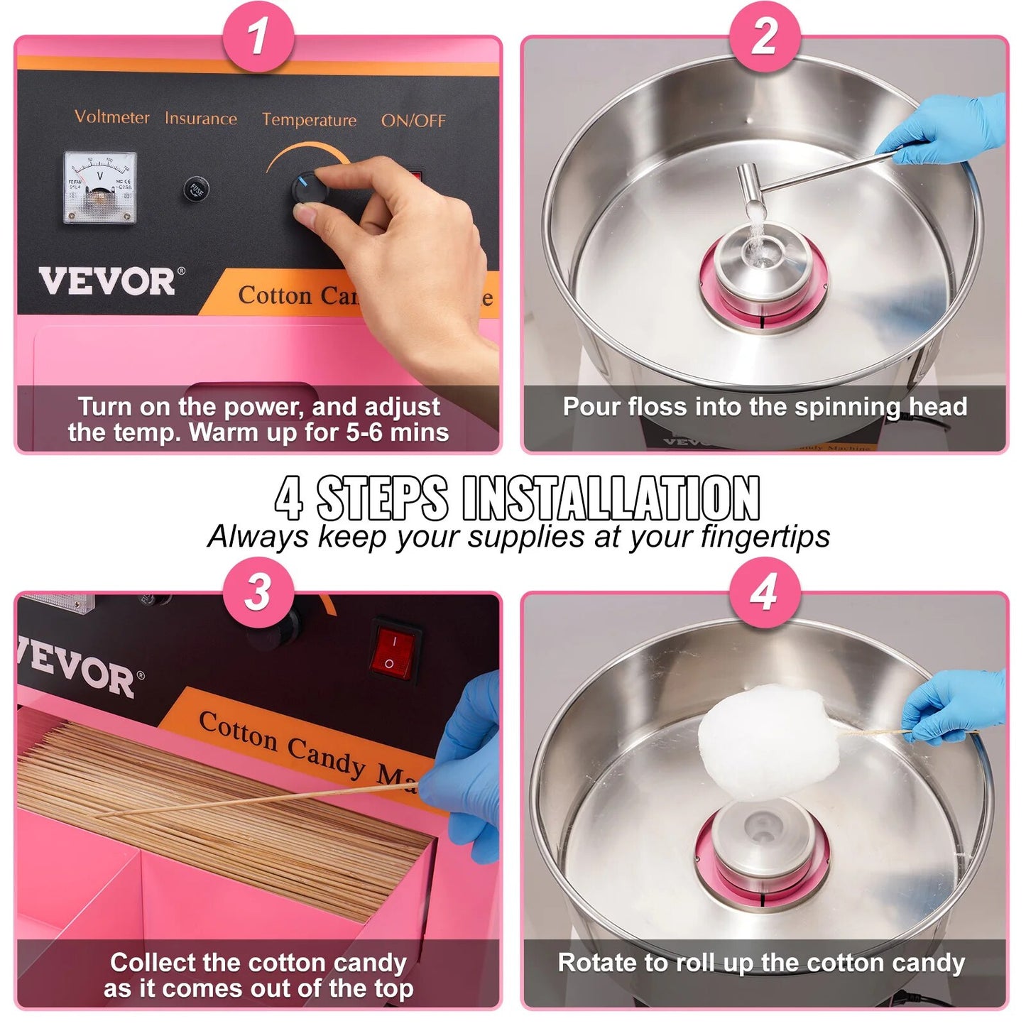 VEVOR Electric Cotton Candy Machine Commercial Floss Maker with Stainless Steel image 9
