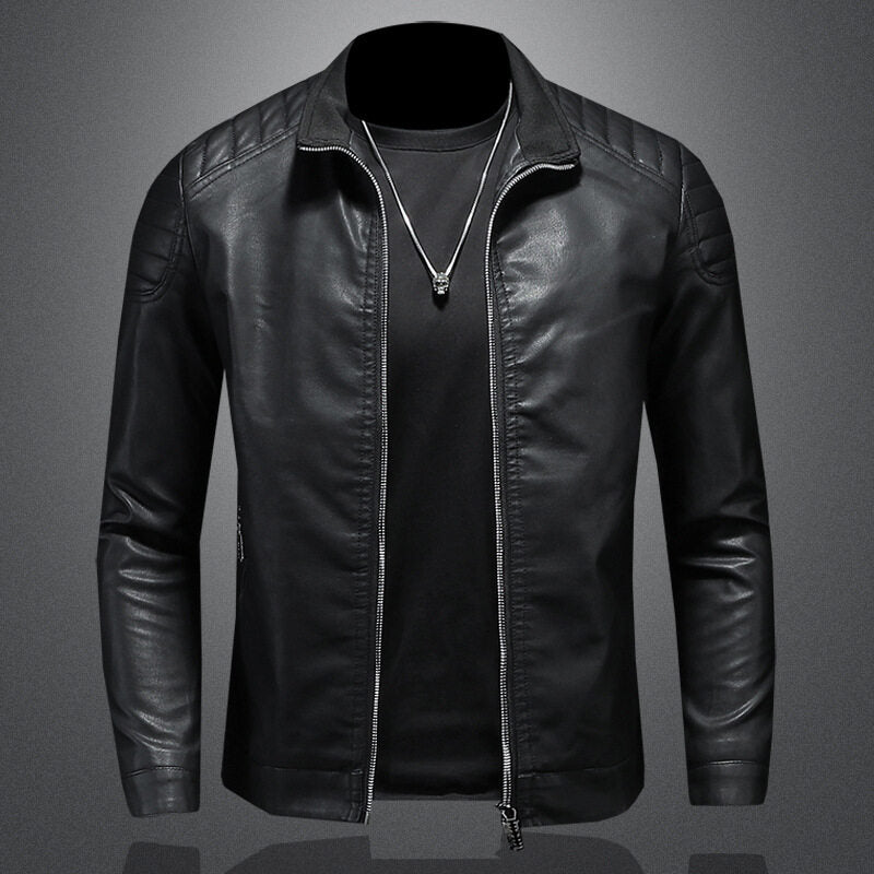 2024 Moto Pu Leather Jacket Men Winter Leahter Jacket Male Stand Collar Casual image 3