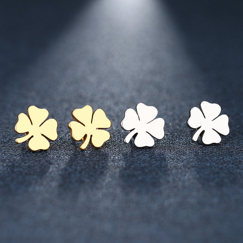 DOTIFI Stainless Steel Stud Earring For Women Man Clover Gold Color Lover's Eng image 4