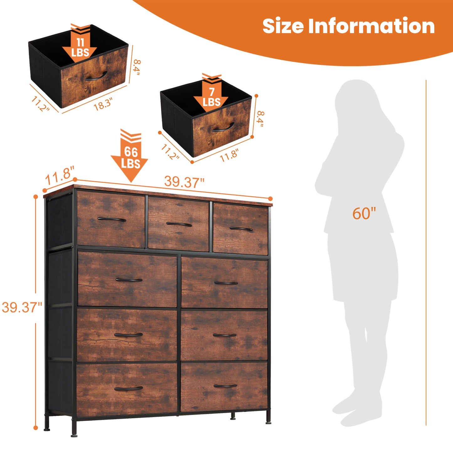 Dresser For Bedroom With 9 Fabric Storage Drawer Wardrobe Tall Chest Organizer image 7