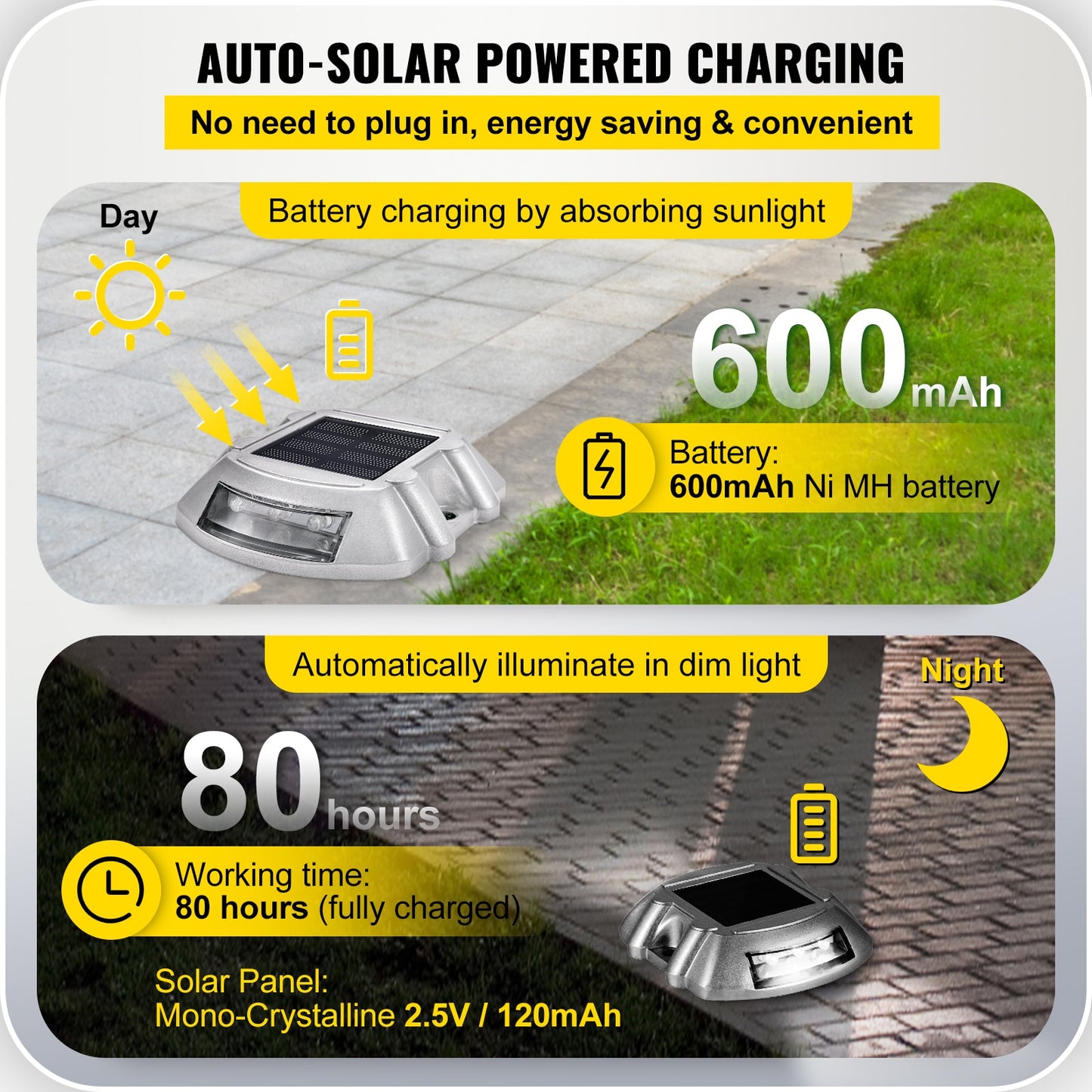 VEVOR Solar Dock Lights Deck Driveway Lights Outdoor Waterproof Wireless 6 LEDs image 2