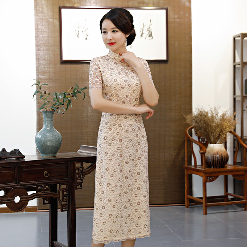Lace Ao Dai long cheongsam dress XL daily improvement slim fashion cheongsam im image 8