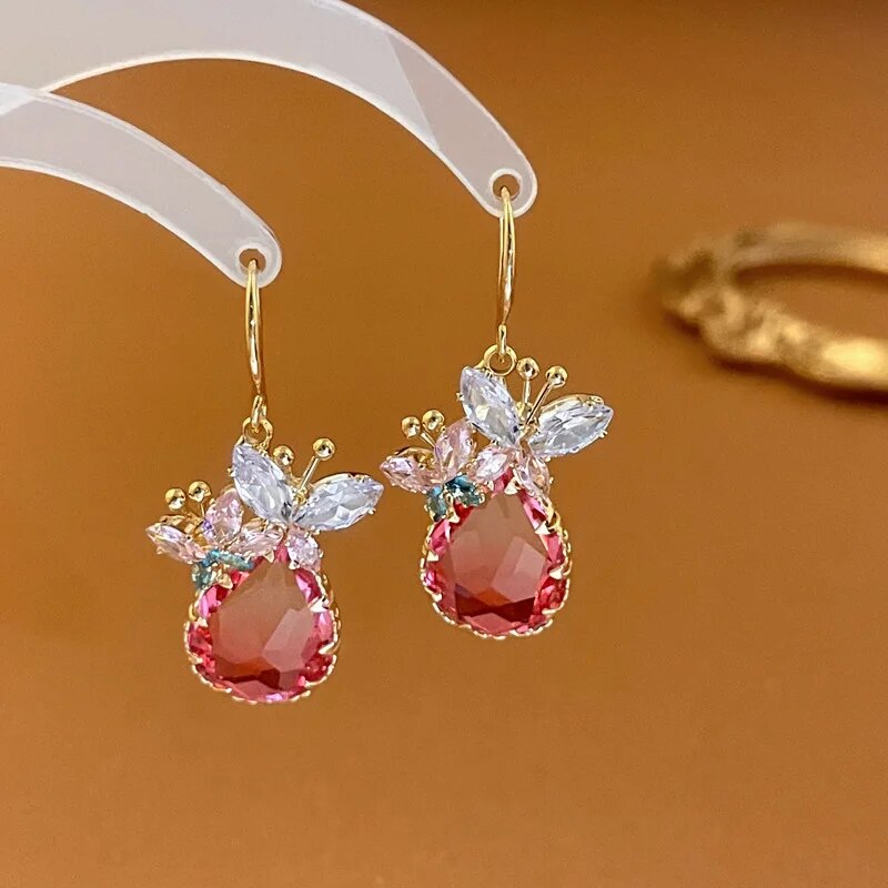 Zircon Wheat Tassel Pendant Gold Color U-shaped Earrings for Women 2023 New Fas image 0