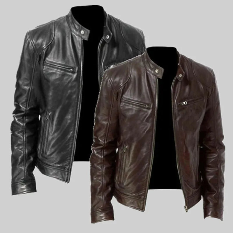 2024 Spring Mens Fashion Leather Jacket Slim Fit Stand Collar PU Jacket Male An image 6