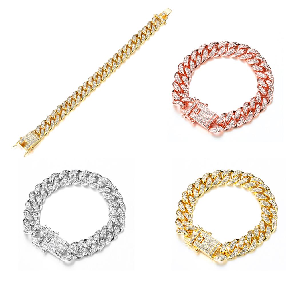 New Shiny Inlaid Rhinestone Cuban Link Chain Bracelet 14k Gold Plated Bracelet image 11