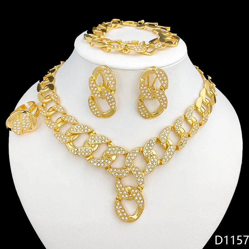 New Women Necklace Earrings Bracelet Ring Jewelry Set Luxury Design 18K Gold Pl image 1