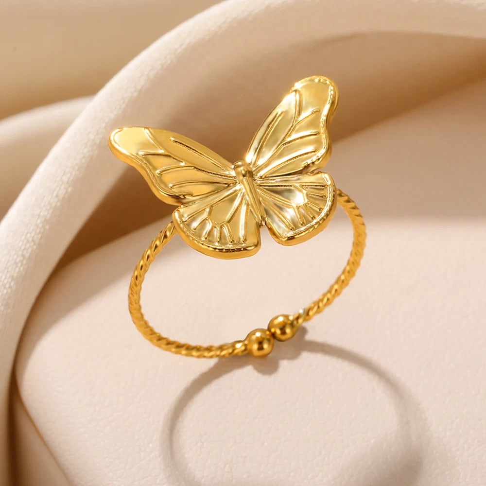 Stainless Steel Rings for Women Aesthetic Sunflower Gold Plated Wedding Couple image 13