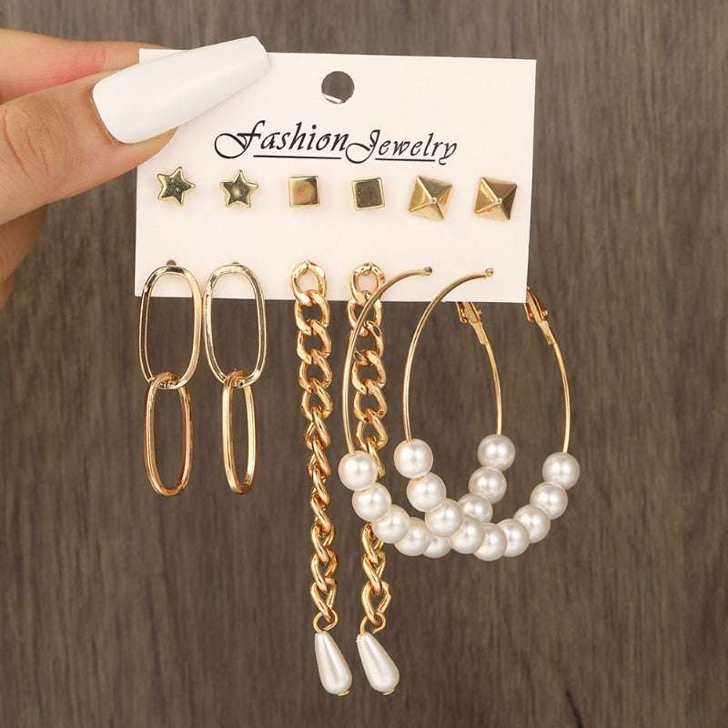 Boho Resin Colorful Earrings Set For Women Pearl Butterfly Gold Color Metal Cir image 9