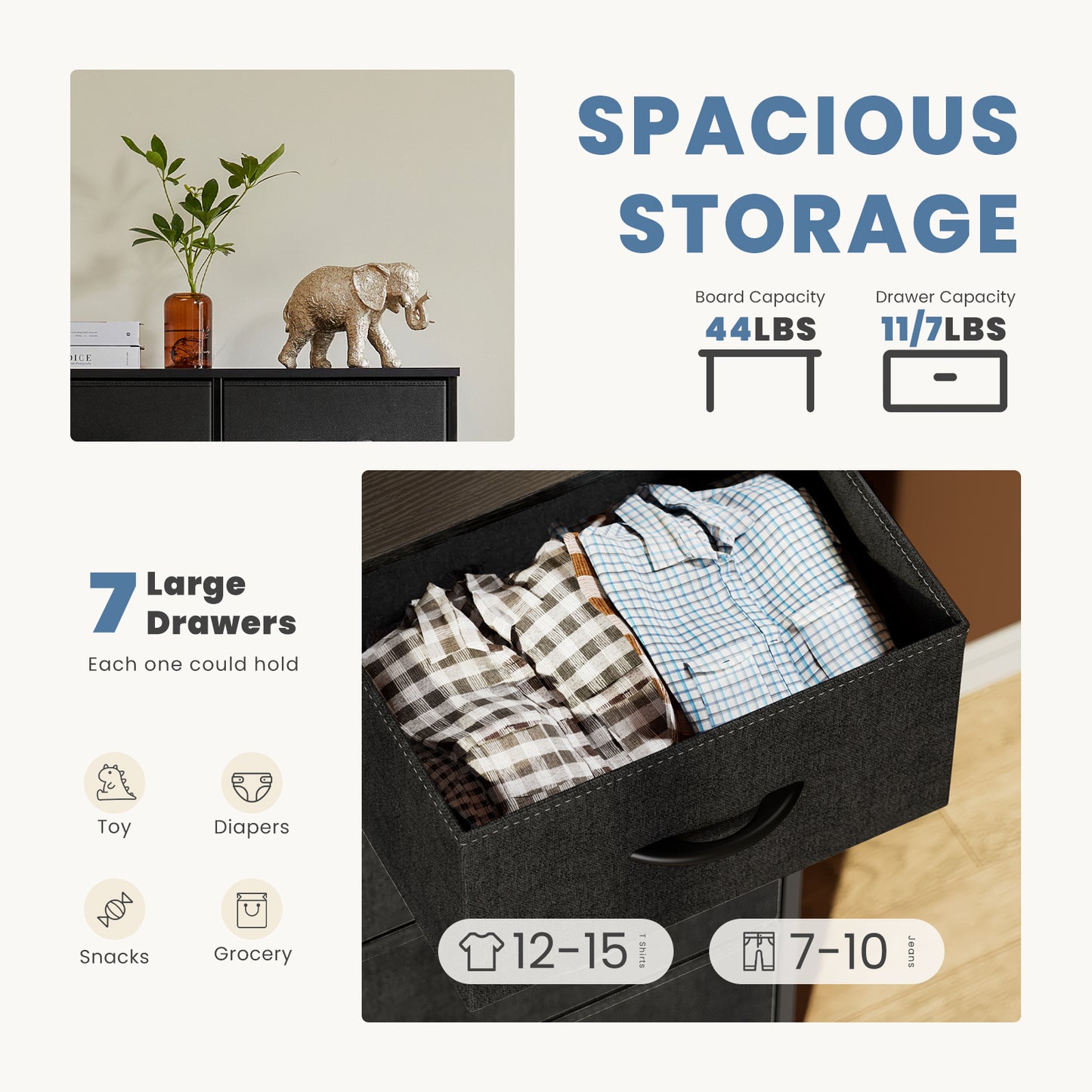 JHK Desser For Bedroom With 7 Fabric Drawers Organizer Storage Closet Chest Clo image 7