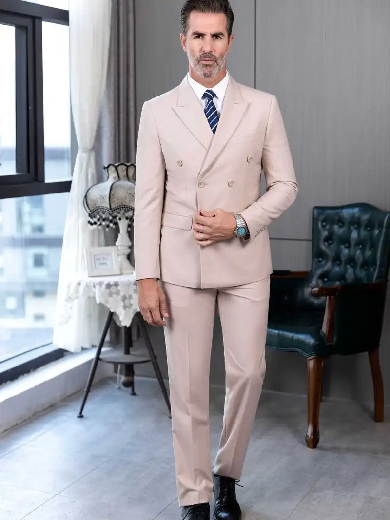 Elegant Men's Suits 2-Piece Set Double Breasted Jacket Business Casual Suit Coa image 4