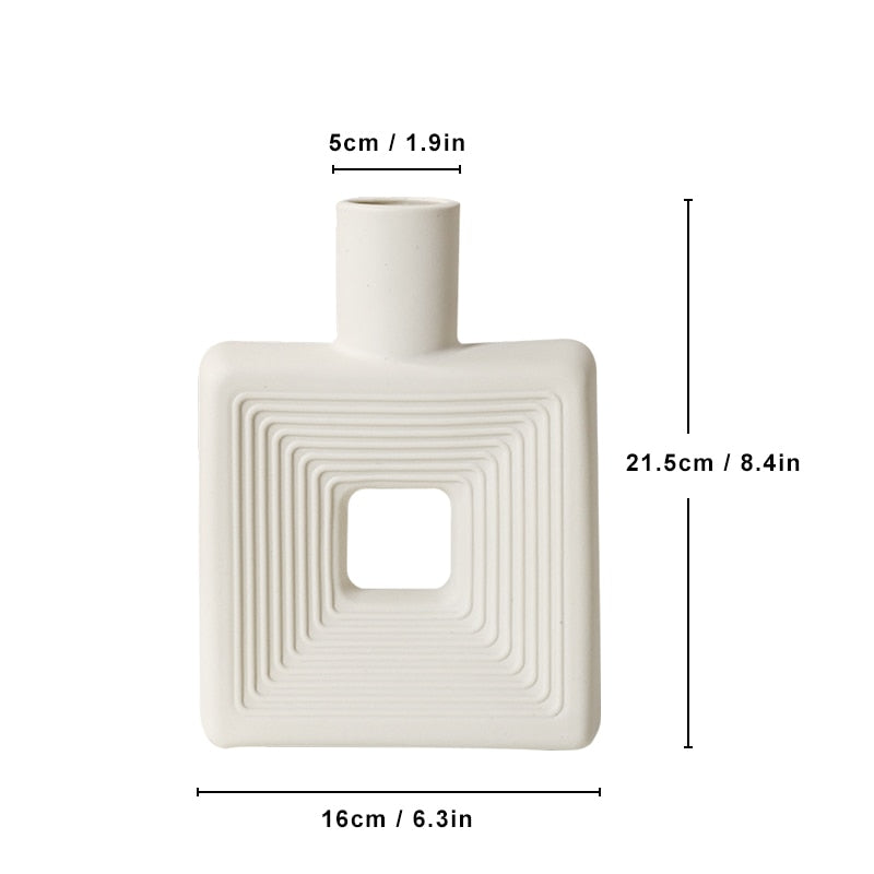 Square Ceramic Vase Modern Nordic Boho Style Vases For Living Room Shelf Table image 0