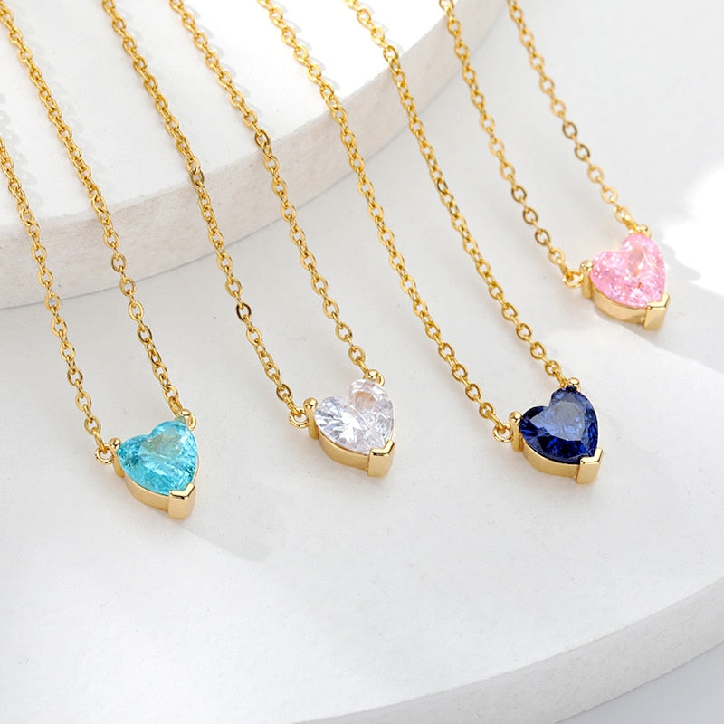 Heart Necklaces For Women Stainless Steel Gold Plated Chain Zircon Heart Pendan image 8