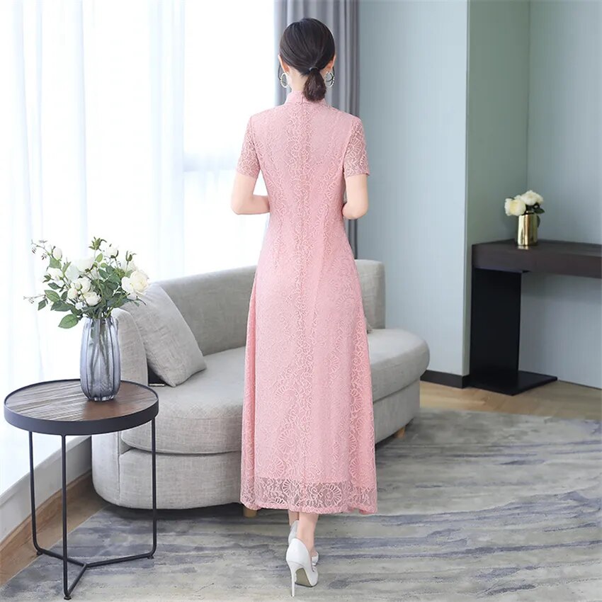 2022 News Summer Aodai Vietnam Qipao Dress for Women Traditional Clothing Lace image 7