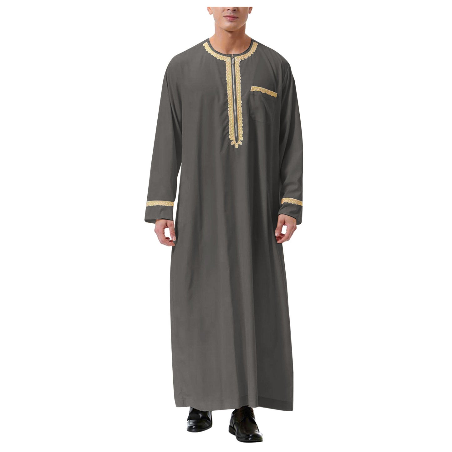 Muslim Islamic Clothing Men Jubba Thobe Print Zipper Kimono Long Robe Saudi Mus image 5