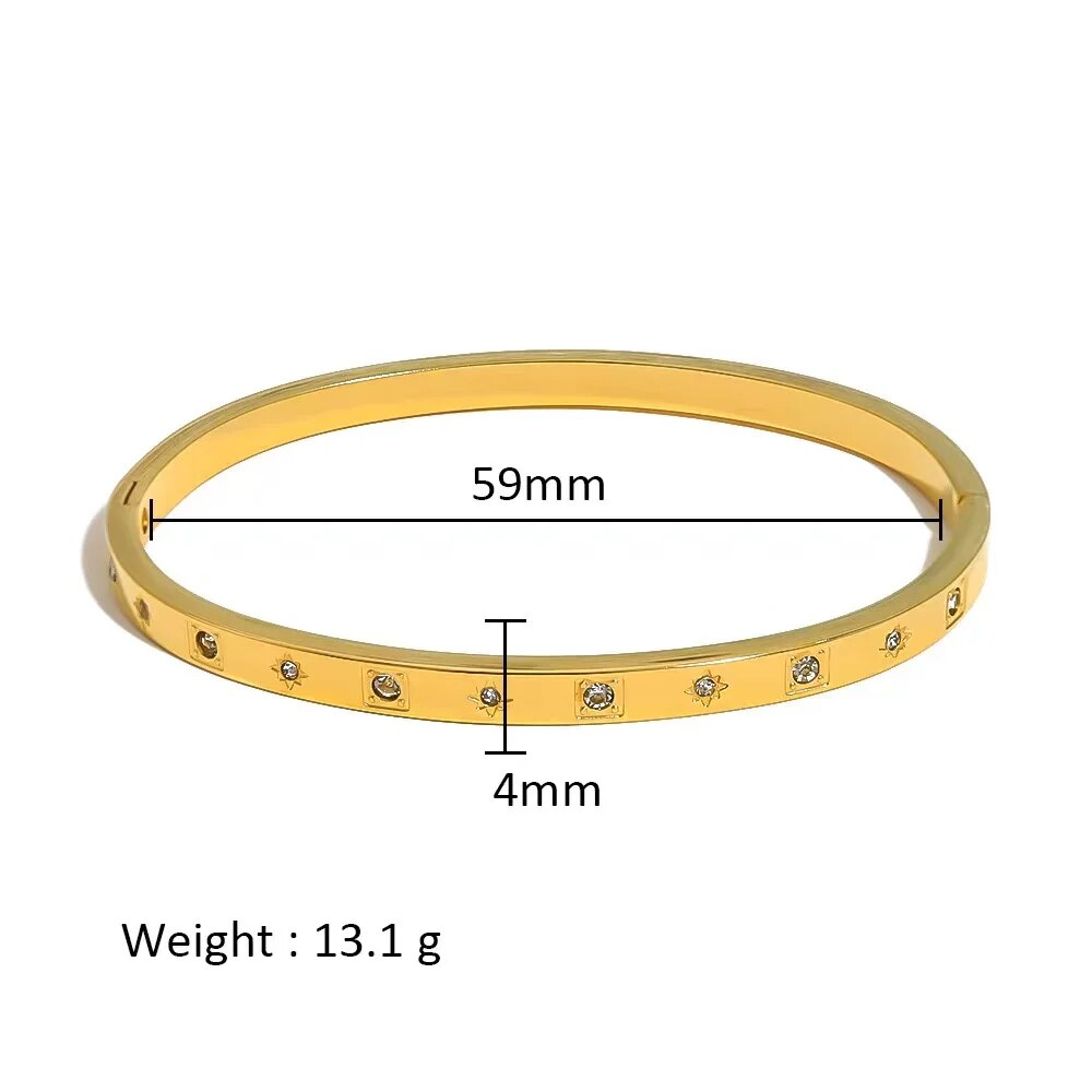 Waterproof Zirconia Cuff Bangles for Women Men 18k Gold Plated Stainless Steel image 16