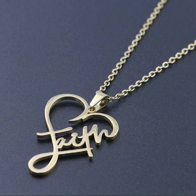 VILLWICE Religious Faith Heart Necklace Women Men Stainless Steel Gold Plated image 5