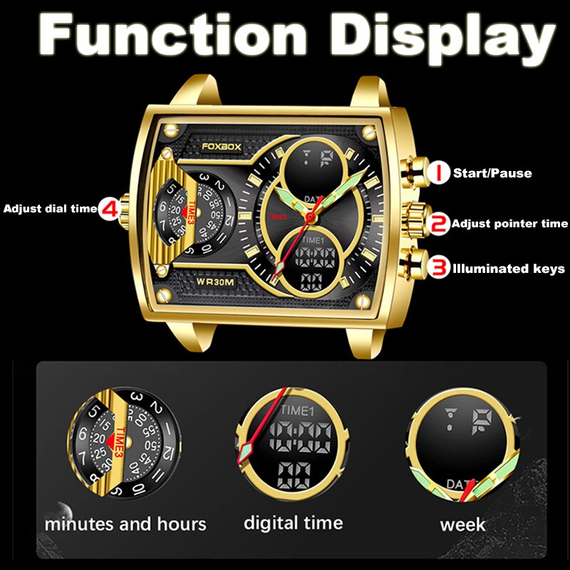 2023 Men Watch Gold Quartz Led Clock Men Sport Waterproof Wrist Watch Male Mili image 5