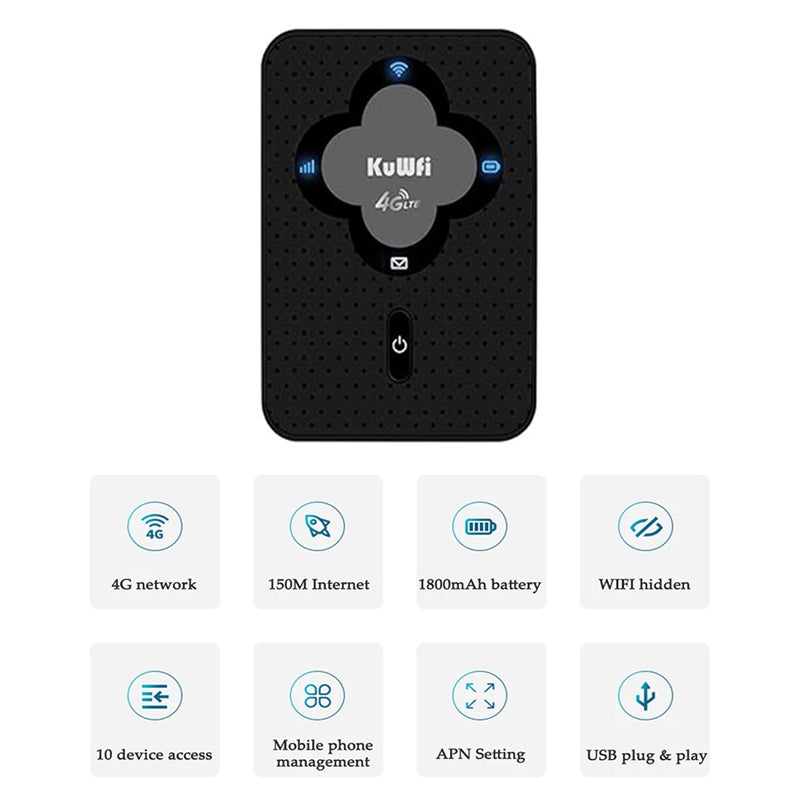 KuWFi 1800mAh 4G LTE Router 150Mbps Portable Mobile Roputer Outdoor Travel Wifi image 3