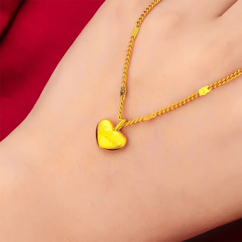 24K Yellow Gold Plated Charm Necklaces For Women Heart Pendant Necklace Chain C image 3