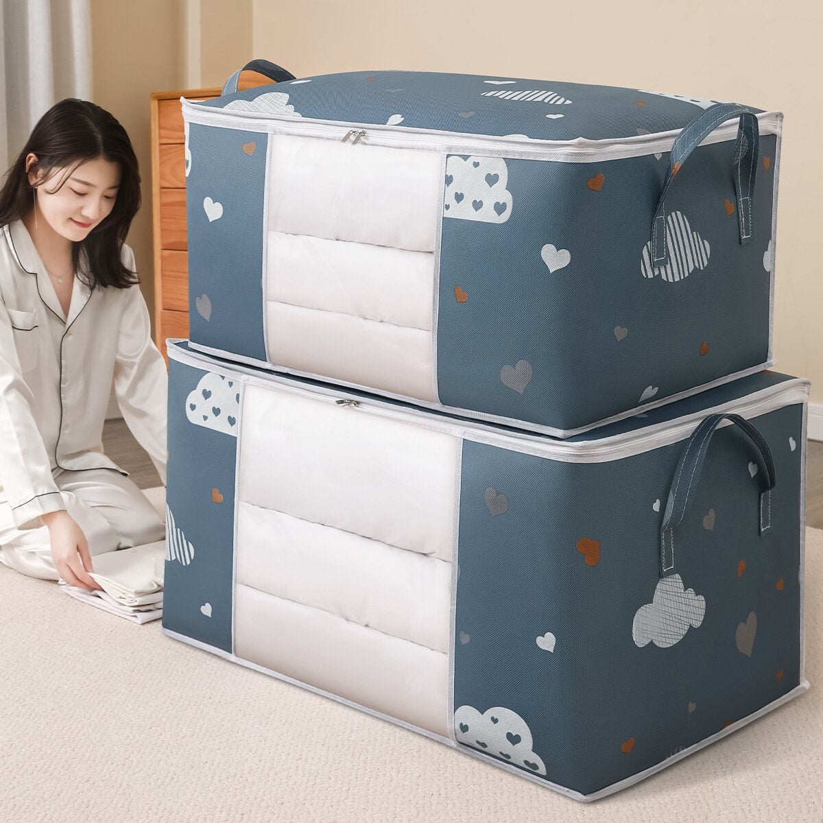 Large Capacity Clothes Storage Bag Organizer With Reinforced Handle Suitable Fo image 3