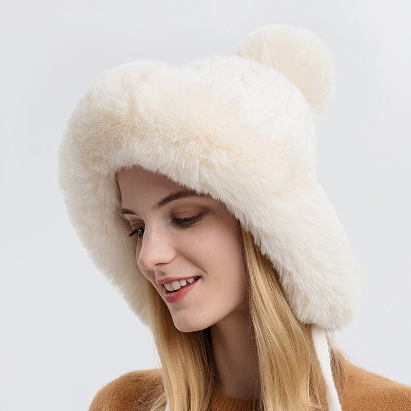 Women Beanie Hat Winter Balaclava Knitted Cap Hooded Face Mask Fluff Keep Warm image 13