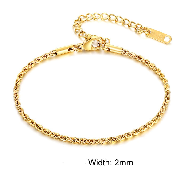 Vnox 2/3/4/5mm Twisted Chain Bracelets for Women Men, Gold Color Stainless Stee image 3