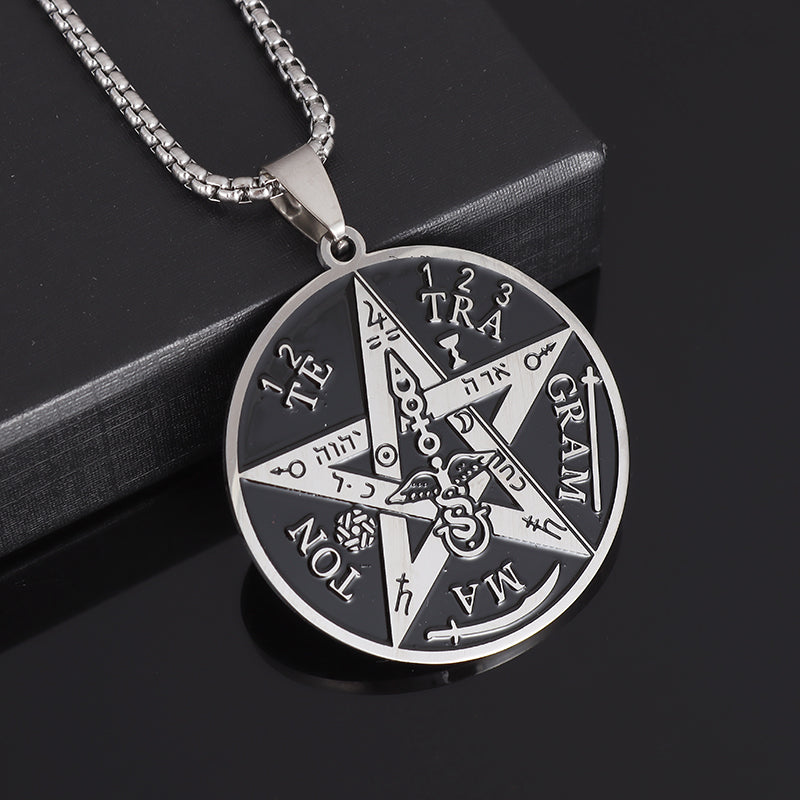 Witchcraft Pentagram Necklace Stainless Steel Men\\\\'s Jewish Hebrew Tetragram image 4