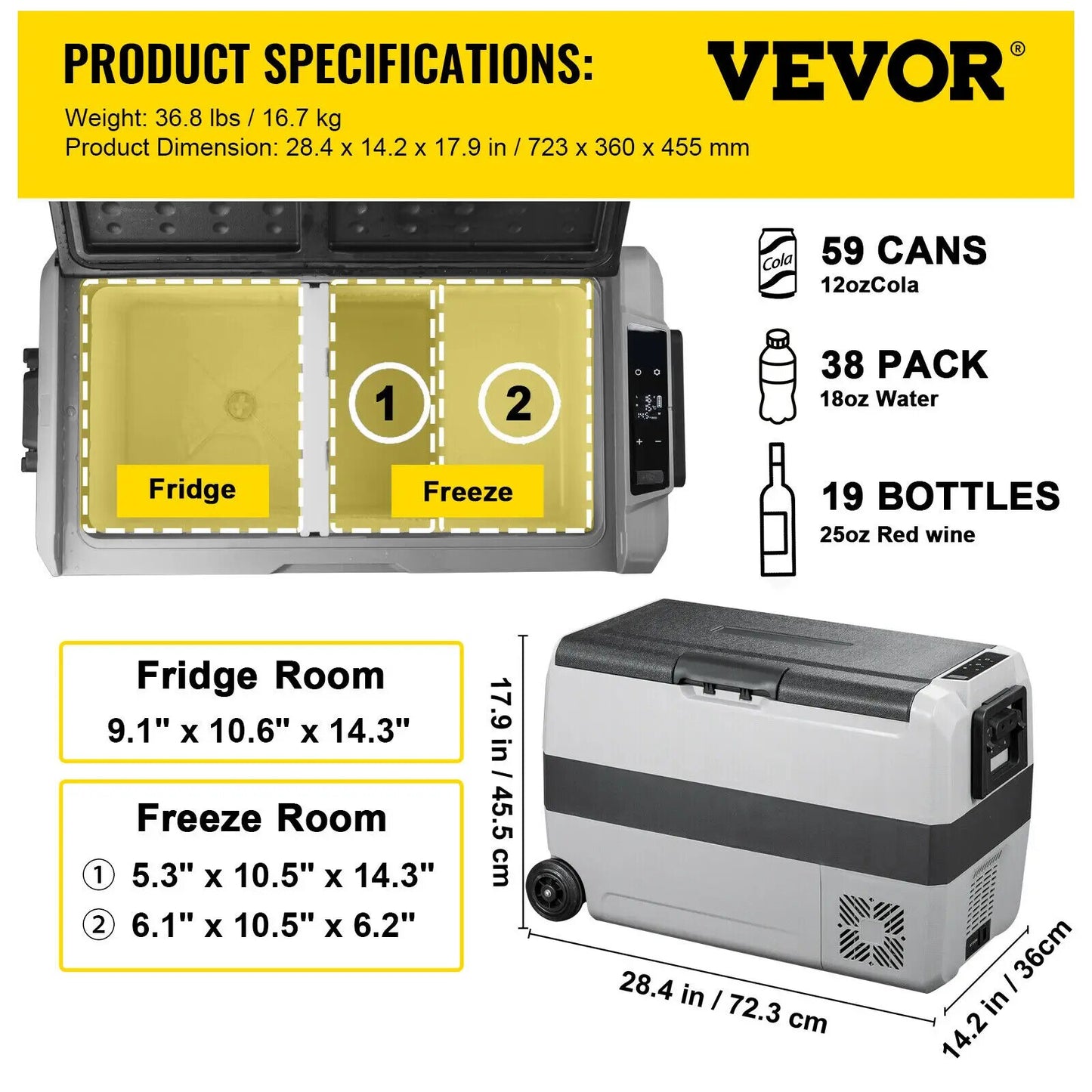 VEVOR 36L 50L 60LCar Refrigerator Portable Fridge Freezer Cool Box With Wheel a image 3