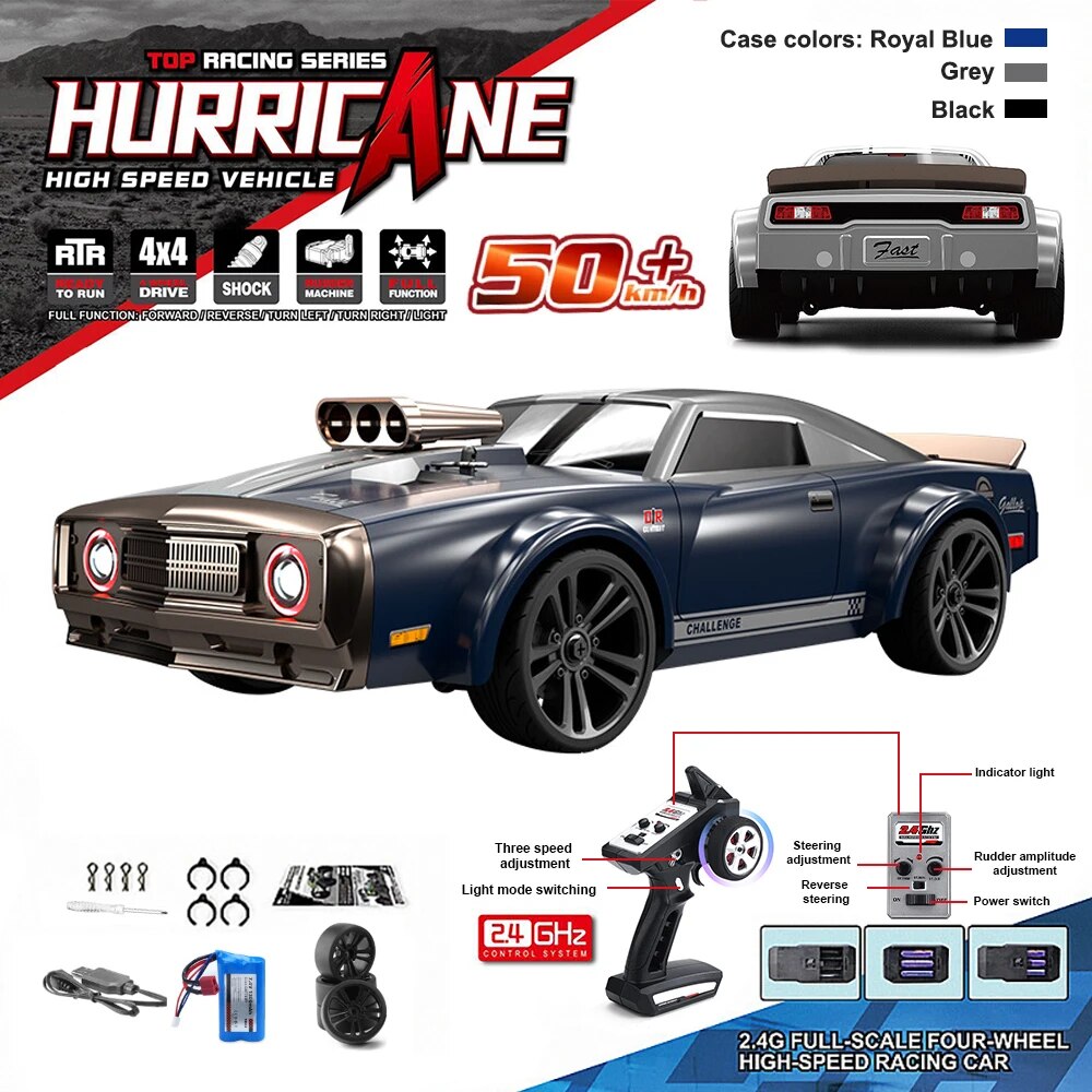 16303 1:16 50KM/H RC Car 4WD With LED Remote Control Muscle Cars High Speed Dri image 0
