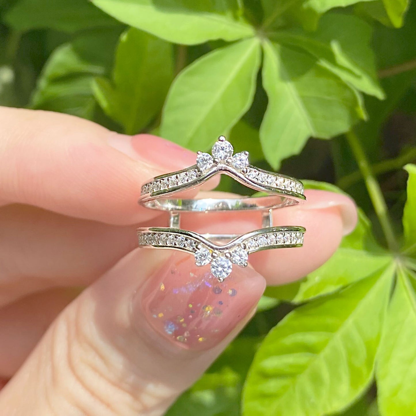 Newshe Two Color 925 Silver Yellow Gold Crown Wedding Rings for Women image 4