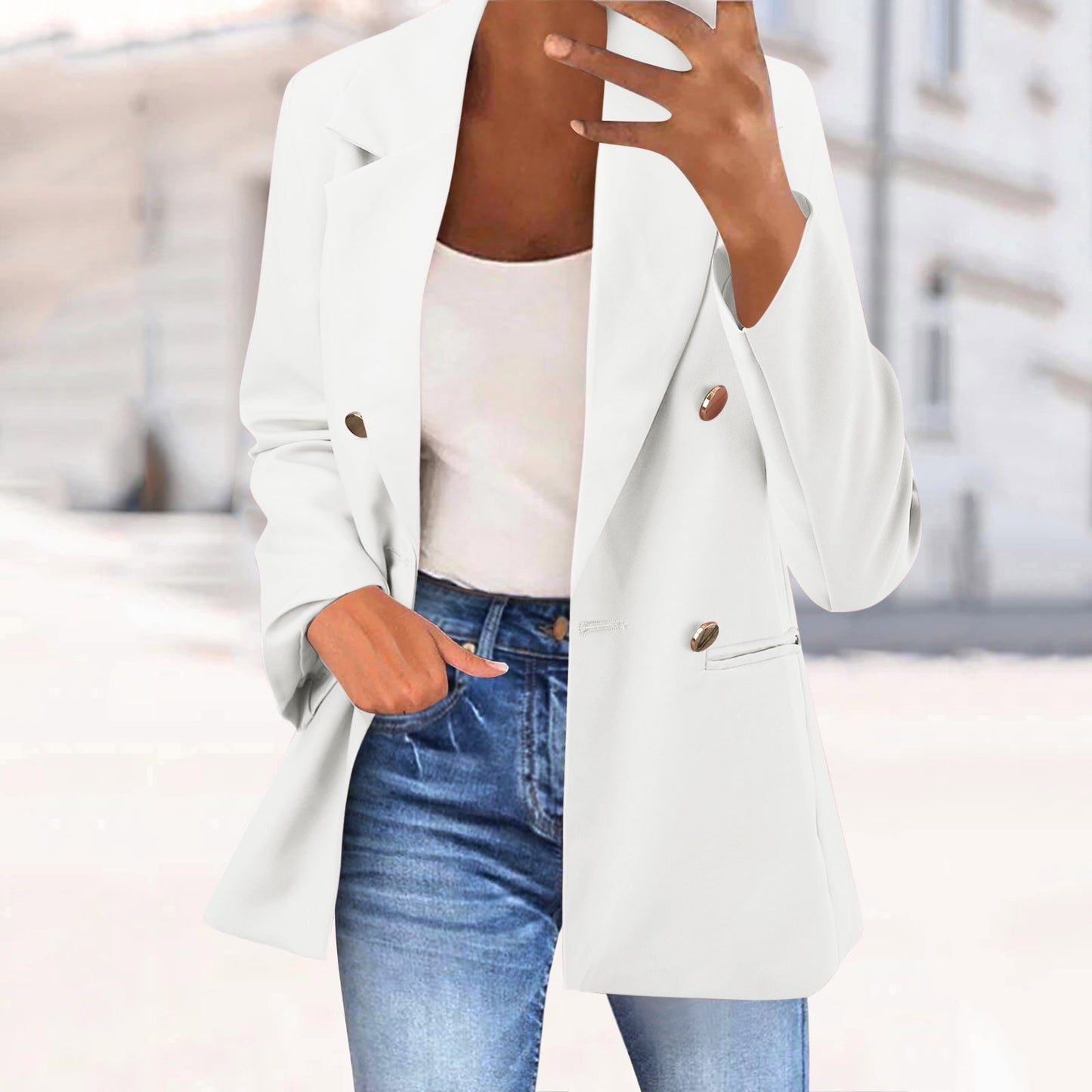 Office Business Women's Suit Jacket Elegant Solid Long Sleeve Lapel One Button image 7