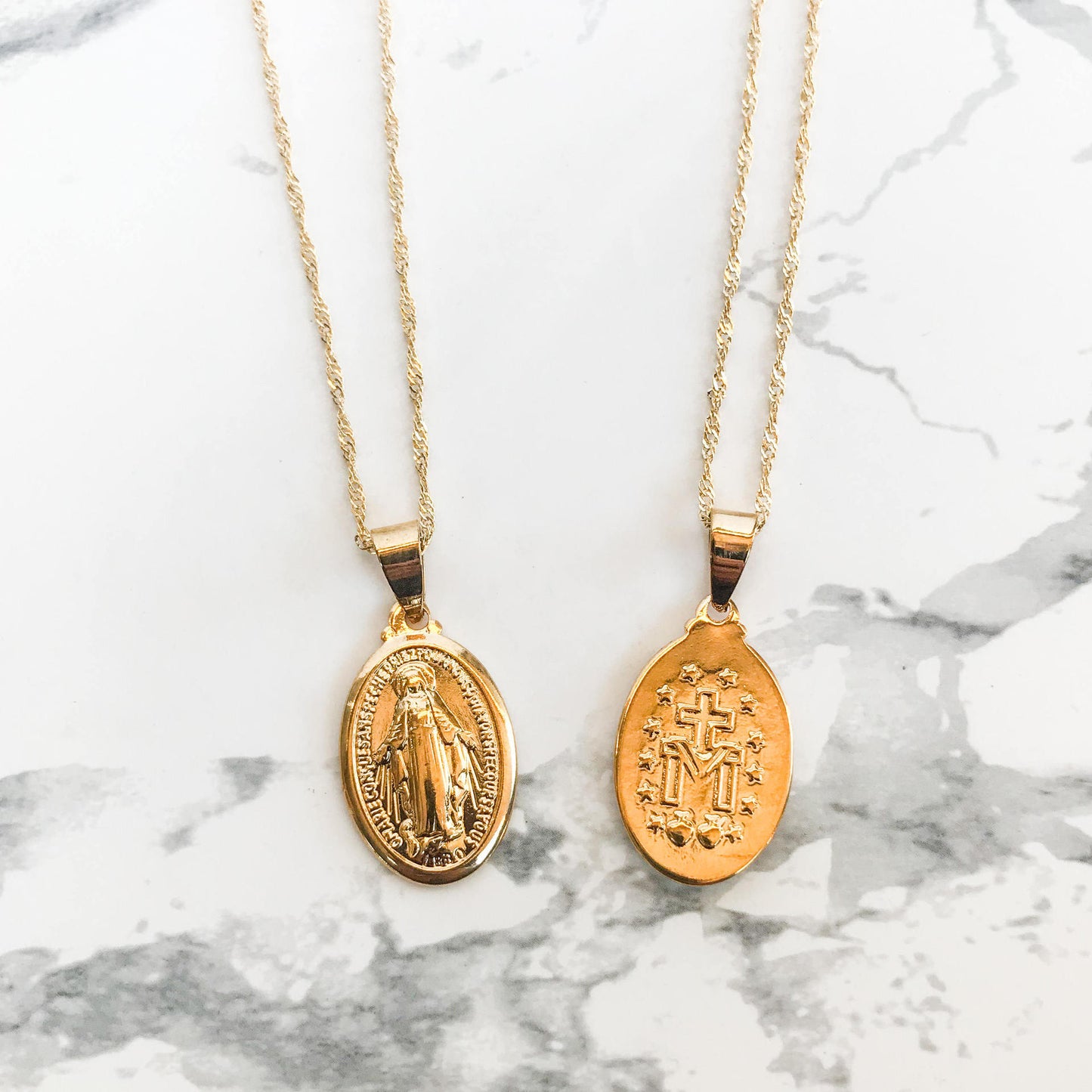 Virgin Mary Pendant Roman Golden Necklace Prayer Exorcism Religious Jewelry image 7
