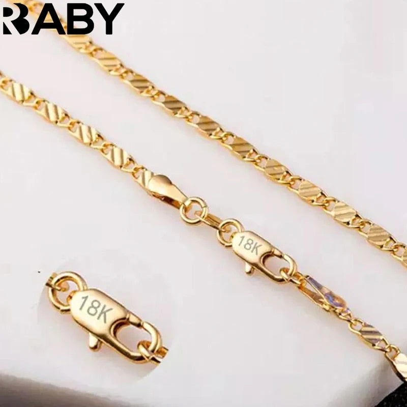 Fashion 18k Gold Necklace 2MM 16/18/20/22/24/26/28/30 Inch Side Chain Necklace image 0