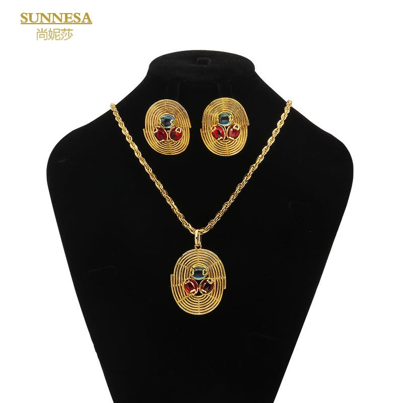 SUNNESA Classic Zircon Duabi Jewelry Sets for Women Copper Plated African Golde image 6