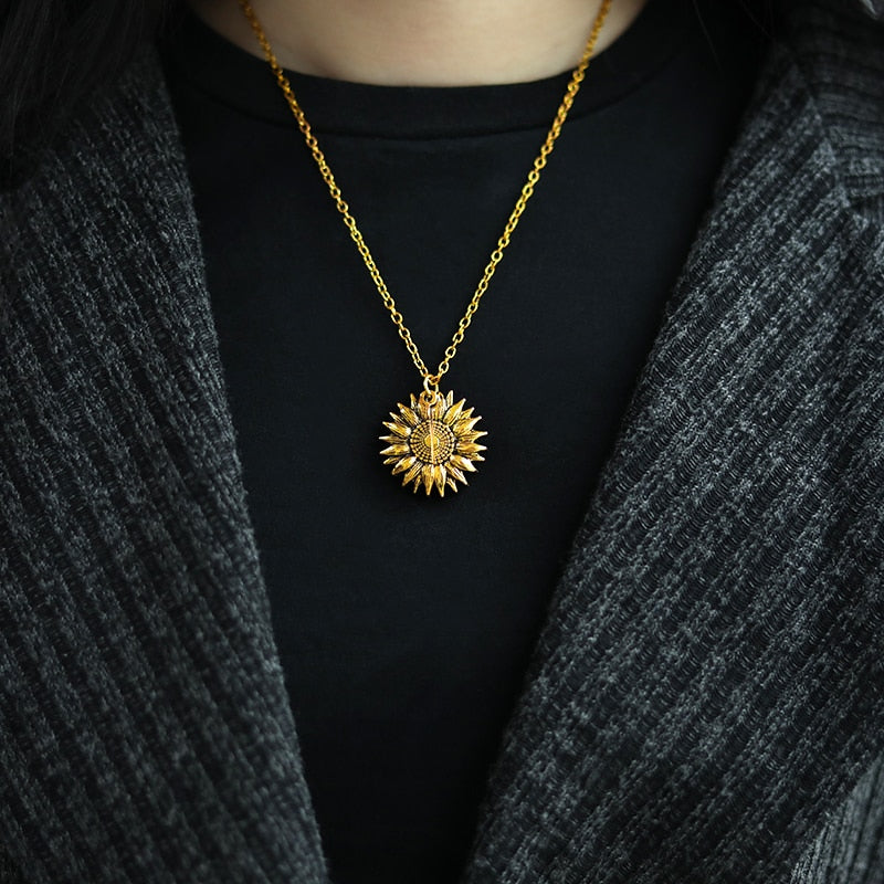 You Are My Sunshine Necklaces For Women Men Lover Gold Color Sunflower image 5
