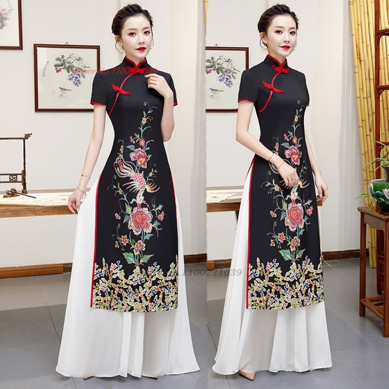 2024 vietnam traditional dress aodai improved cheongsam dress national flower p image 5