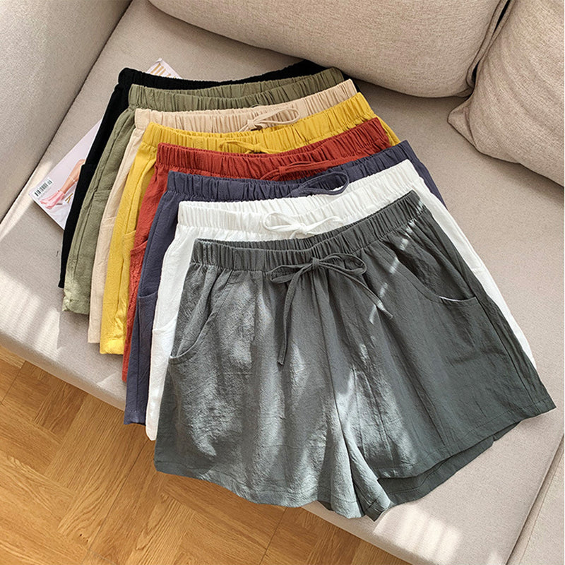 Casual Linen Shorts Women Gym Workout Shorts Cotton Short Pants High Waisted Bl image 11