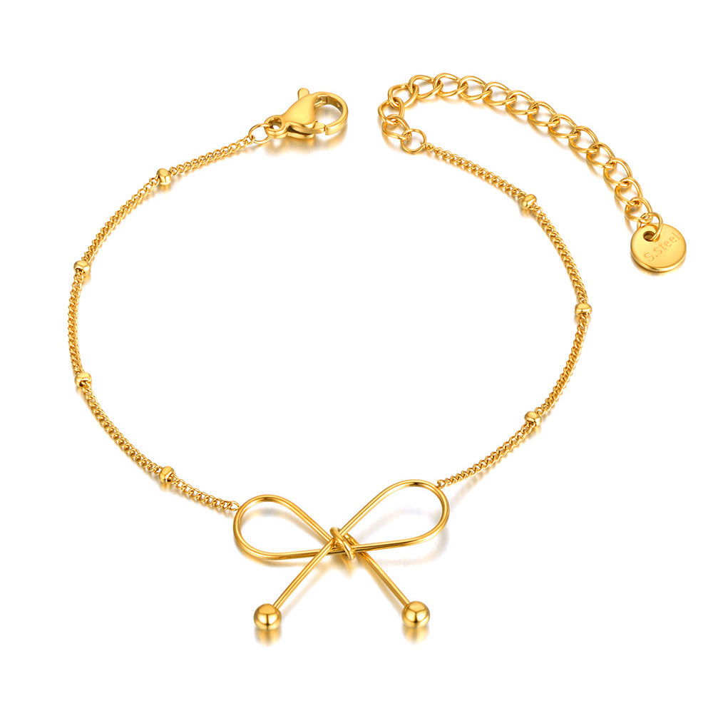 Lokaer Titanium Stainless Steel Chain Link Bracelets Trendy 18K Gold Plated Bow image 2