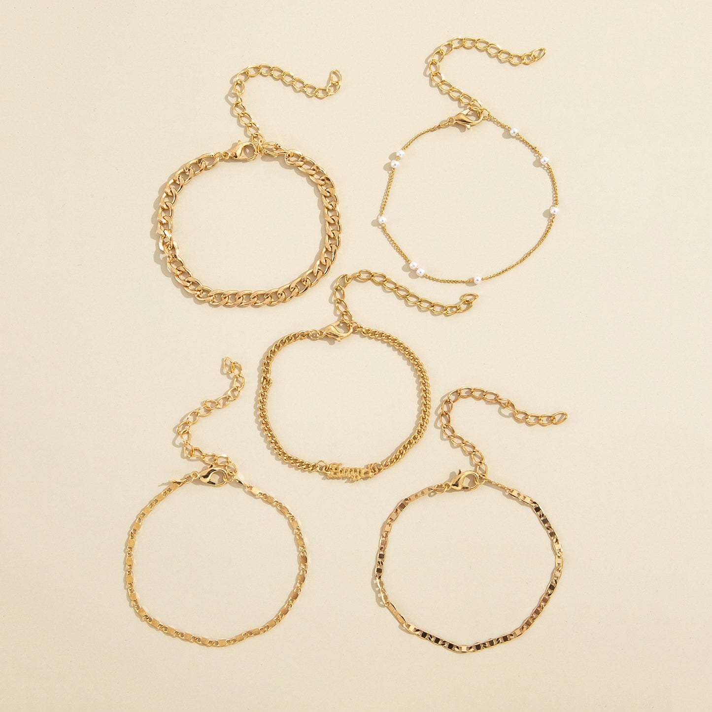 5Pcs Trendy Chain Bracelet Set For Women Angel Letter Gold Silver Color Link Ch image 3
